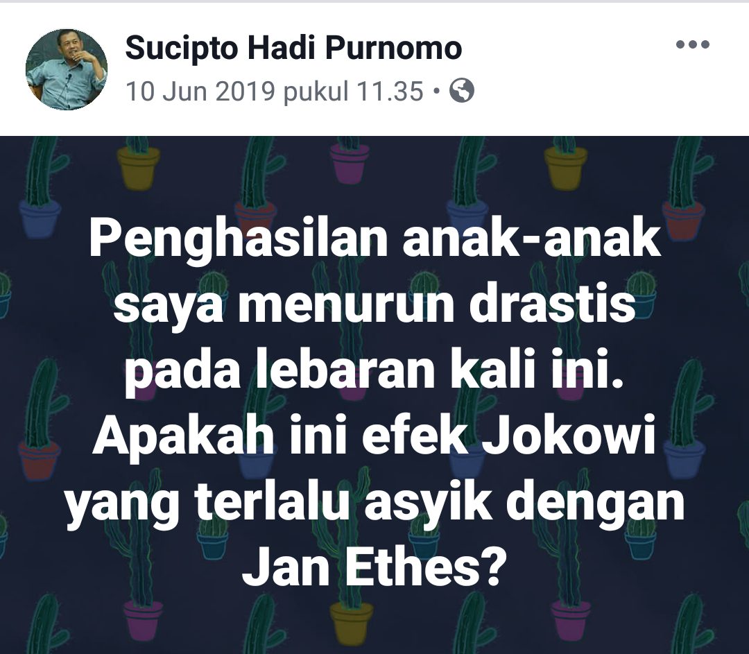 Status Facebook yang dipermasalahkan oleh Rektor Unnes Fathur Rokhman. (Sumber: Facebook @SuciptoHadiPurnomo)