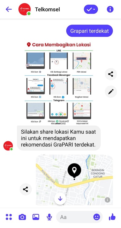 Cara Menemukan Lokasi Grapari terdekat dengan Fb Massenger Veronika Asisten Virtual (2)