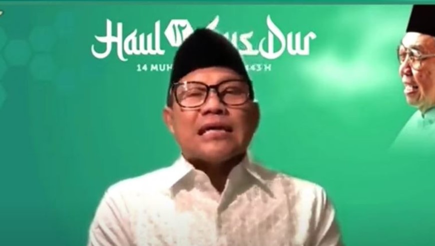 Tangkapan layar Ketua umum DPP Partai Kebangkitan Bangsa Muhaimin Iskandar saat membacakan manaqib Gus Dur di Jakarta