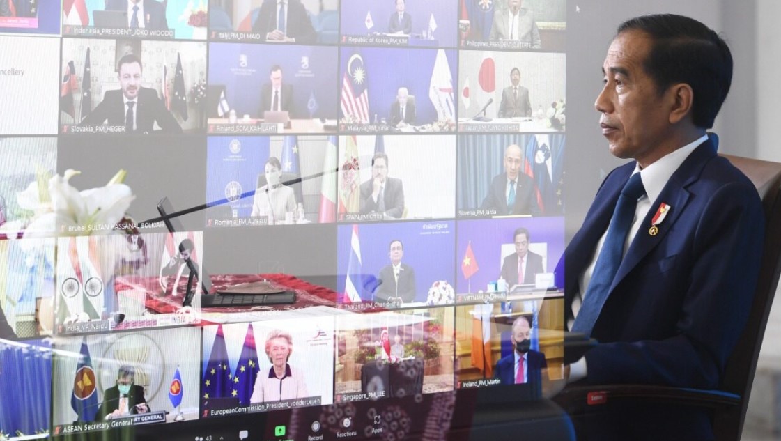 Presiden Joko Widodo menghadiri Konferensi Tinggi Tinggi Asia-Europe Meeting ke-13 secara virtual dari Istana Kepresidenan Bogor