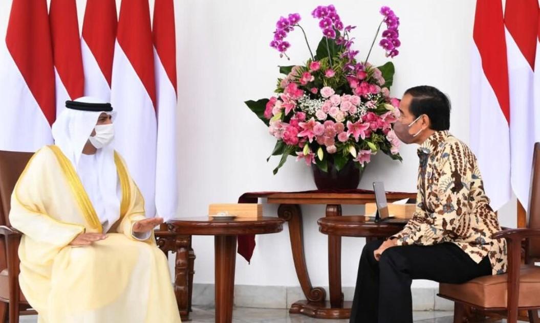Presiden Joko Widodo menerima kunjungan delegasi Persatuan Emirat Arab di Istana Kepresidenan Bogor