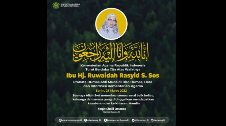 Ucapan duka dari Menag atas wafatnya Ibu Hj Ruwaidah Rasyid