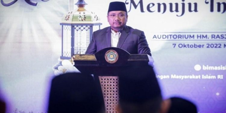 Menteri Agama Yaqut Cholil Qoumas dalam sambutannya Meneladani Rasulullah SAW Menuju Indonesia Maju
