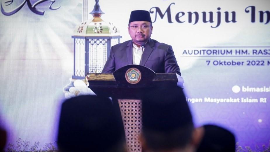 Menteri Agama Yaqut Cholil Qoumas dalam sambutannya Meneladani Rasulullah SAW Menuju Indonesia Maju