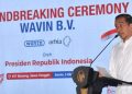Presiden Joko Widodo menyampaikan sambutan dalam acara peletakan batu pertama atau groundbreaking pabrik PT Wavin Manufacturing Indonesia di Kawasan Industri Terpadu Batang