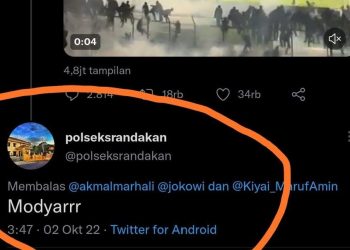 Tangkapan Layar Ciutan akun Twitter Polsek Srandakan Atas Kejadian di Kanjuruan Malang
