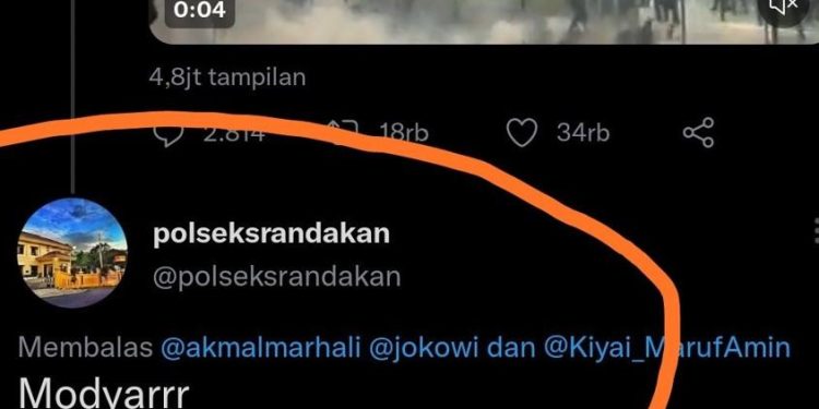 Tangkapan Layar Ciutan akun Twitter Polsek Srandakan Atas Kejadian di Kanjuruan Malang