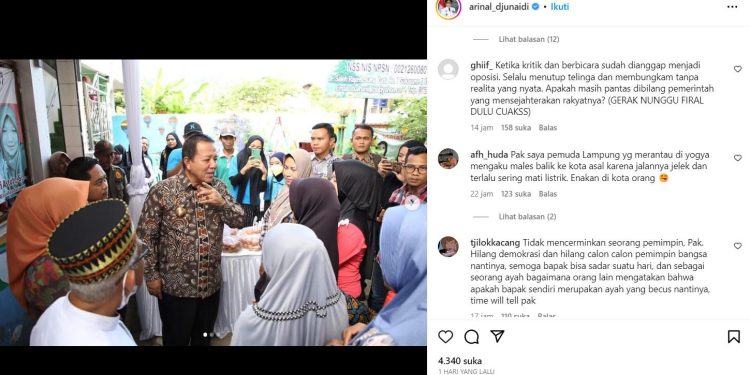Tangkapan Layar netizen serbu postingan instagram gubernur lampung