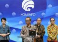 PLT Menkominfo Mahfud MD menyampaikan siaran pers di Kominfo