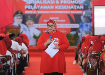 Bupati Sragen Kusdinar Untung Yuni Sukowati, saat mengisi sosialisasi dan promosi pelayanan kesehatan