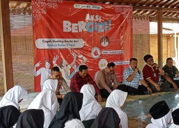 Wakil Bupati Bantul Joko Purnomo saat kegiatan Aksi Bergizi dalam mencegah stunting oleh Puskesmas Pleret di Pleret, Kabupaten Bantul, Daerah Istimewa
