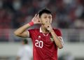 aya selebrasi Hokky Caraka setelah mencetak gol untuk Timnas Indonesia U-23 ke gawang Chinese Taipe dalam pertandingan Grup K Kualifikasi Piala Asia U-23 2024 yang berlangsung di Stadion Manahan