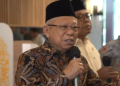 Wakil Presiden RI Ma'ruf Amin memberikan keterangan pers usai meresmikan proyek di Kalimantan Tengah yang disaksikan melalui tayangan video di Jakarta