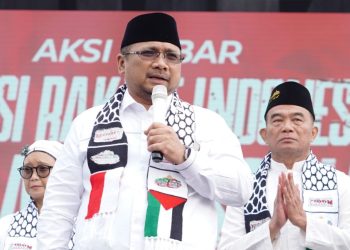 Menag menyampaikan orasi dalam Aksi Akbar Aliansi Rakyat Indonesia Bela Palestina di Monas, Jakarta