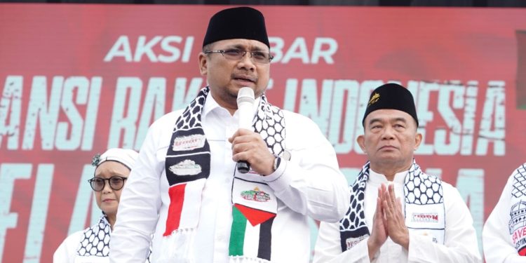 Menag menyampaikan orasi dalam Aksi Akbar Aliansi Rakyat Indonesia Bela Palestina di Monas, Jakarta