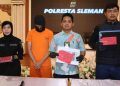 Jumpa pers tindak pidana ilegal akses dan mendistribusikan dokumen elektronik yang melanggar kesusilaan di Polresta Sleman
