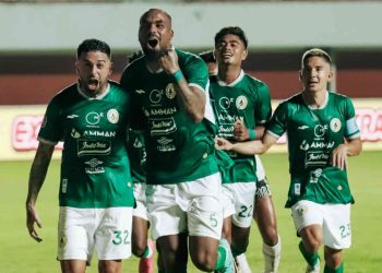 Selebrasi Pemain PSS Sleman Usai memasukan bola ke gawang Rans