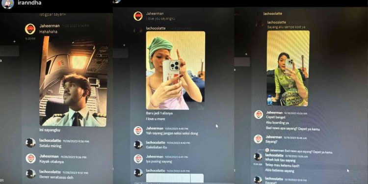 Tangkapan Layar Chat Perselingkuhan Elmer dan Bela Pramugari yang Viral di Medsos
