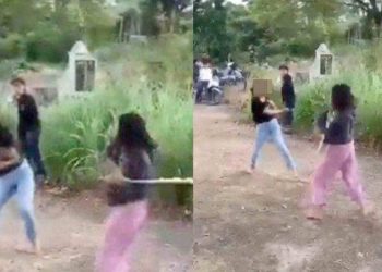 Detik-detik Mengerikan Saat Dua Remaja Putri Diduga di Palembang Duel Pakai Celurit, Videonya Viral