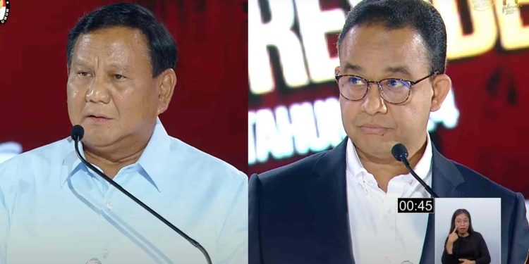 Foto Anies dan Prabowo dalam Debat Capres Ke 3