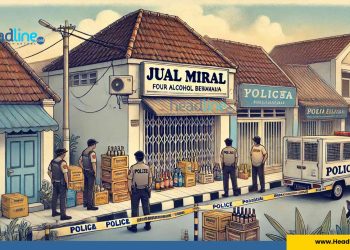 Ilustrasi gambar polisi menutup toko miras