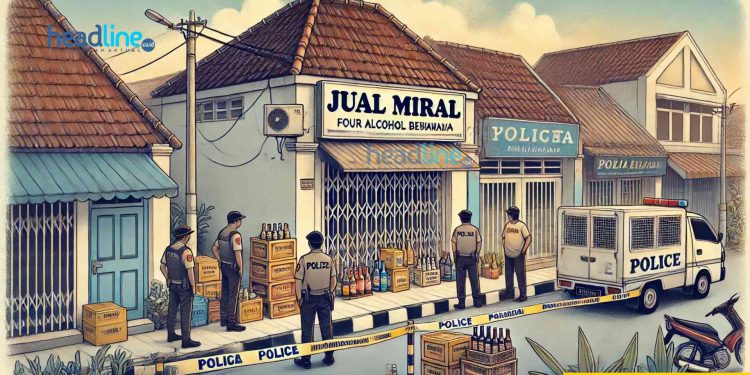 Ilustrasi gambar polisi menutup toko miras