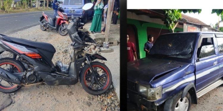 Kecelakaan lalu lintas antara mobil Toyota Kijang dan sepeda motor Honda Beat terjadi di Simpang Empat Mokol