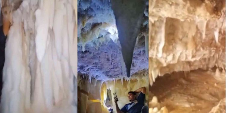 Keindahan stalakmit dan stalagtit dalam goa yang ditemukan saat proses pembangunan JJLS di Kalurahan Planjan, Kapanewon Saptosari, Gunungkidul, Jogja