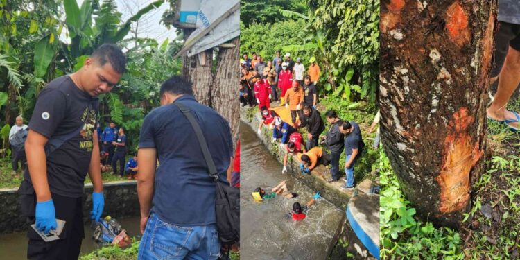kolase foto Penemuan Kendaraan dan Mayat di Sungai jalan Samas Bantul