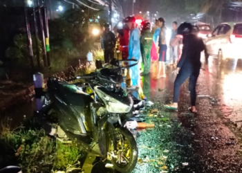 Kondisi Motor yang menabrak gerobak bakso di Jalan KH Ahmad Dahlan Dekat Pengadilan Negeri Wates