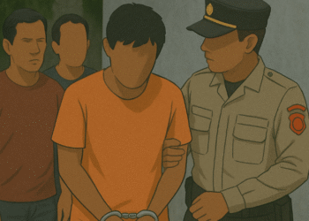Ilustrasi gambar polisi menangkap pencuri