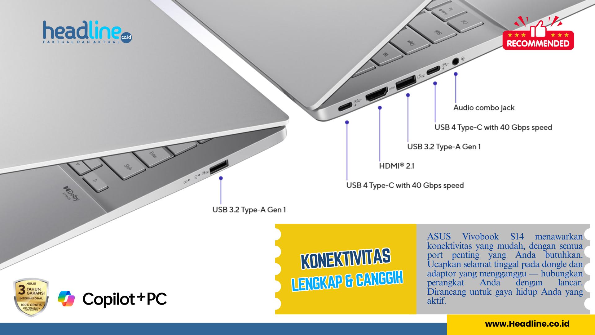 Konektivitas Lengkap dan Canggih Laptop AI 2025 Asus Vivobook S14
