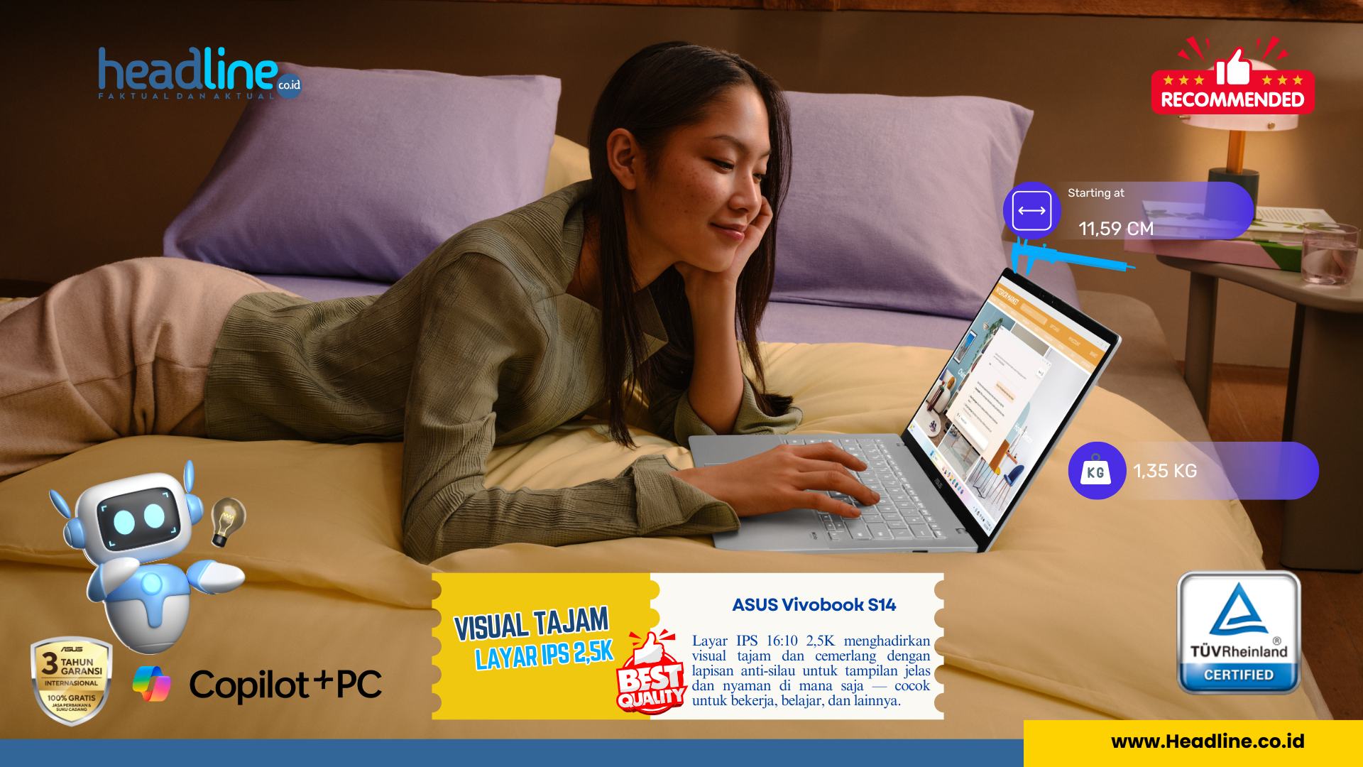 Laptop AI 2025 Asus Vivobook S14 Layar Visual Imersif dan Nyaman