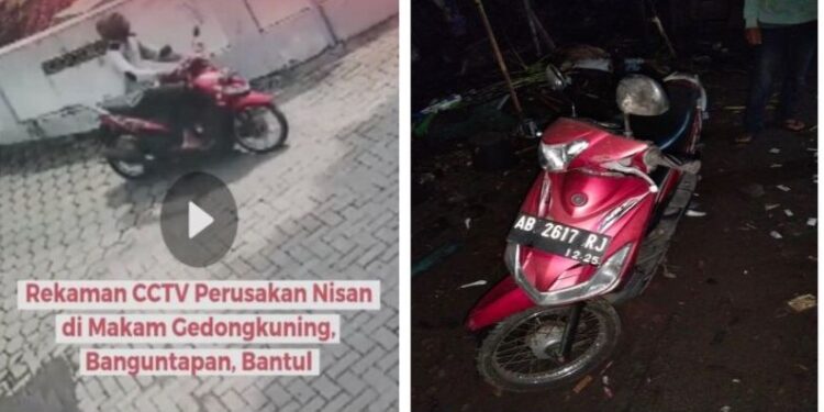 Polisi mengamankan Kendaraan Sepeda Motor yang terekam CCTV saat melakukan perusakan Nisan di Makam Gedongkunik Bantul