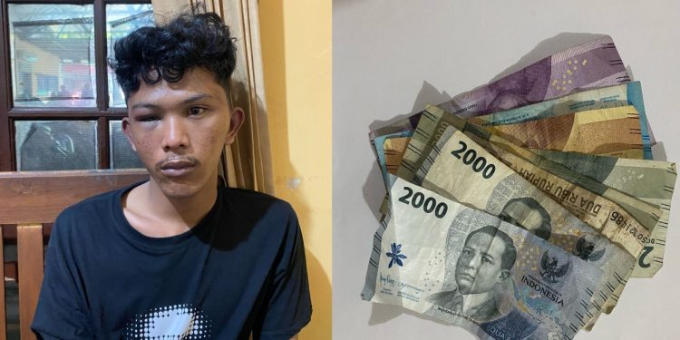 Pelaku pencurian emas di Tamantirto, Kasihan, Bantul, setelah berhasil diamankan oleh aparat Polsek Kasihan Beserta Sisa Uang hasil penjualan emas curian