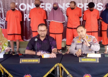 Polda DIY menyampaikan keterangan pers terkait pengungkapan kasus mafia tanah yang melibatkan tujuh tersangka di wilayah Bangunjiwo, Bantul