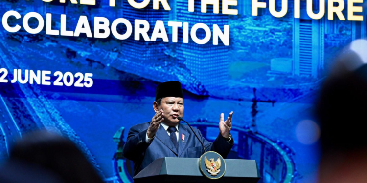 Presiden Prabowo dalam pidato kuncinya pada Konferensi Internasional Infrastruktur Tahun 2025 yang digelar di Jakarta Convention Center