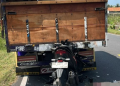 Kondisi sepeda motor Honda Beat yang ringsek usai menabrak bagian belakang truk Mitsubishi di Jalan Daendels, Wates, Kulon Progo