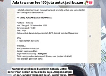 Tangkapan layar unggahan di media sosial yang menyinggung tawaran bayaran Rp150 juta untuk menjadi buzzer