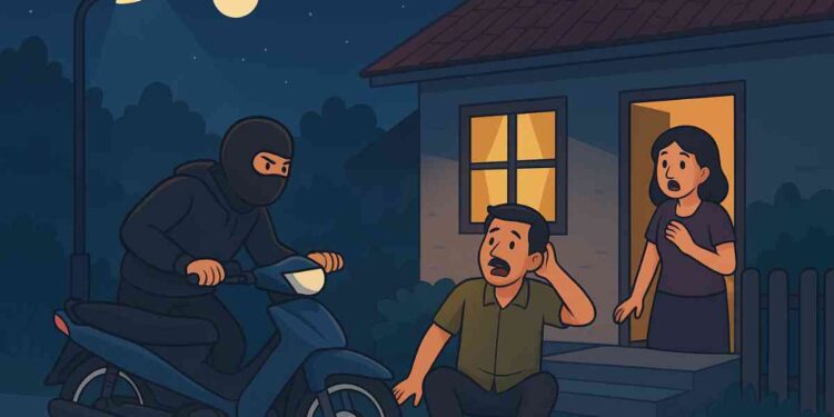 Ilustrasi pencurian motor di Pundong, Bantul saat dini hari, korban dan saksi kaget melihat pelaku mendorong sepeda motor