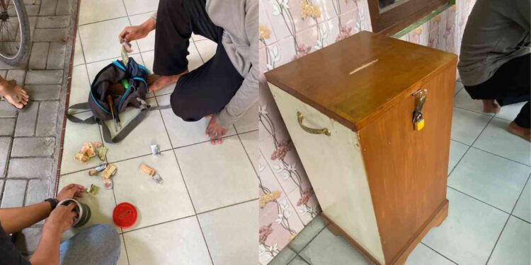Kotak infak di Mushola Sunan Kalijogo, Pelem Sewu, Panggungharjo, Sewon, Bantul, yang menjadi sasaran pencurian