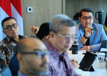 Menteri Ekonomi Kreatif Teuku Riefky Harsya (kanan) menemui perwakilan Asosiasi Kreator Konten Seluruh Indonesia (AKKSI) di Jakarta