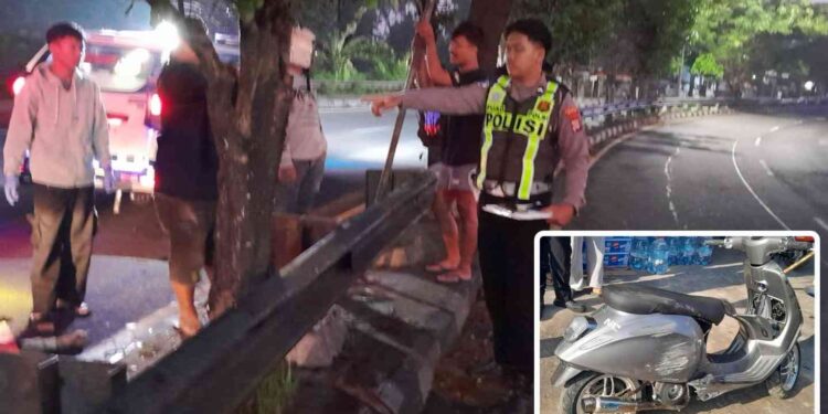 Petugas kepolisian bersama warga mengevakuasi korban kecelakaan tunggal di tikungan Jalan Brawijaya, Dusun Tundan, Tamantirto