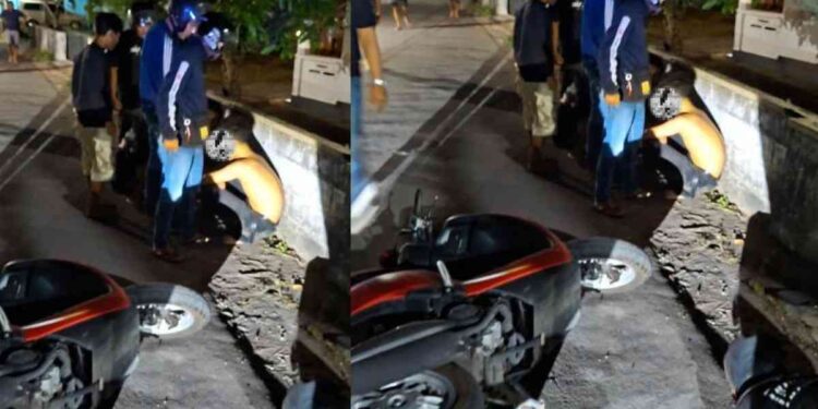 Suasana di lokasi kejadian saat tiga remaja diamankan warga usai mengalami kecelakaan tunggal di Dusun Sembur, Kalurahan Tirtomartani, Kalasan, Sleman