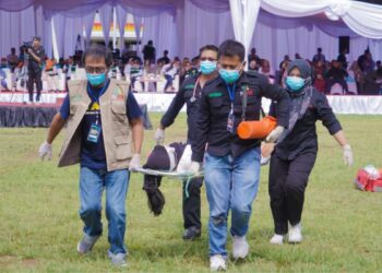 Kemenkes perkuat SDM kesehatan dengan simulasi nasional kesiapsiagaan megatrust. (Foto: Kemenkes)