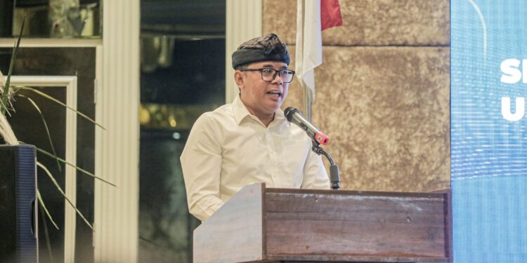 Kepala Bidang Informasi dan Komunikasi Publik Provinsi Bali, Anak Agung Ngurah Bagus Aryana dalam pembukaan kegiatan IGID Menyapa, Forum Media Monitoring (FoMo), dan Bimbingan Teknis (Bimtek) Standardisasi Konten Pemerintah yang digelar Kementerian Komunikasi dan Digital (Kemenkomdig) di Bali Sunset Road Convention Center, Rabu (29/10/2025) (Foto: Agus Siswanto/Infopublik.id)