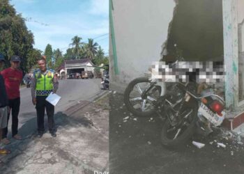Kondisi sepeda motor Honda GL 100 yang dikendarai pelajar asal Magelang menabrak tembok rumah warga di Jalan Tempel–Turi, Dusun Kopen, Lumbungrejo, Tempel, Sleman, Jumat (31/10/2025) pagi.