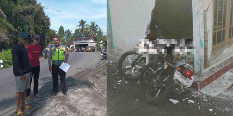 Kondisi sepeda motor Honda GL 100 yang dikendarai pelajar asal Magelang menabrak tembok rumah warga di Jalan Tempel–Turi, Dusun Kopen, Lumbungrejo, Tempel, Sleman, Jumat (31/10/2025) pagi.