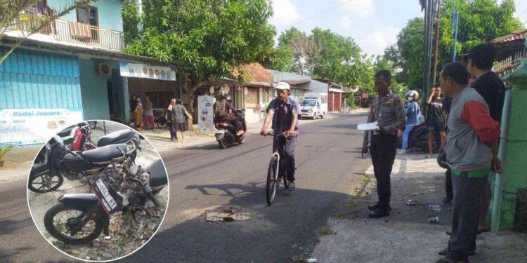 Polisi berada di TKP kecelakaan 3 kendaraan di Jetis Bantul yang menyebabkan 1 korban tewas
