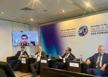 Tenaga Ahli Menteri Energi dan Sumber Daya Mineral (ESDM) Satya Hangga Yudha Widya Putra (ketiga dari kiri) berbicara dalam forum internasional, di St Petersburg, Rusia, secara hybrid, Jumat (10/10/2025). (ANTARA FOTO/Dokumentasi pribadi)